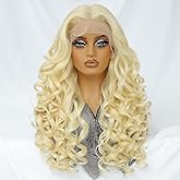 Felek Blonde 13x6 Synthetic Lace Front Wig Loose Wave HD Transparent Lace Frontal Wigs Pre Plucked Wear and Go Glueless Wigs for Black and White Women 24 inch Long Curly Wig #613