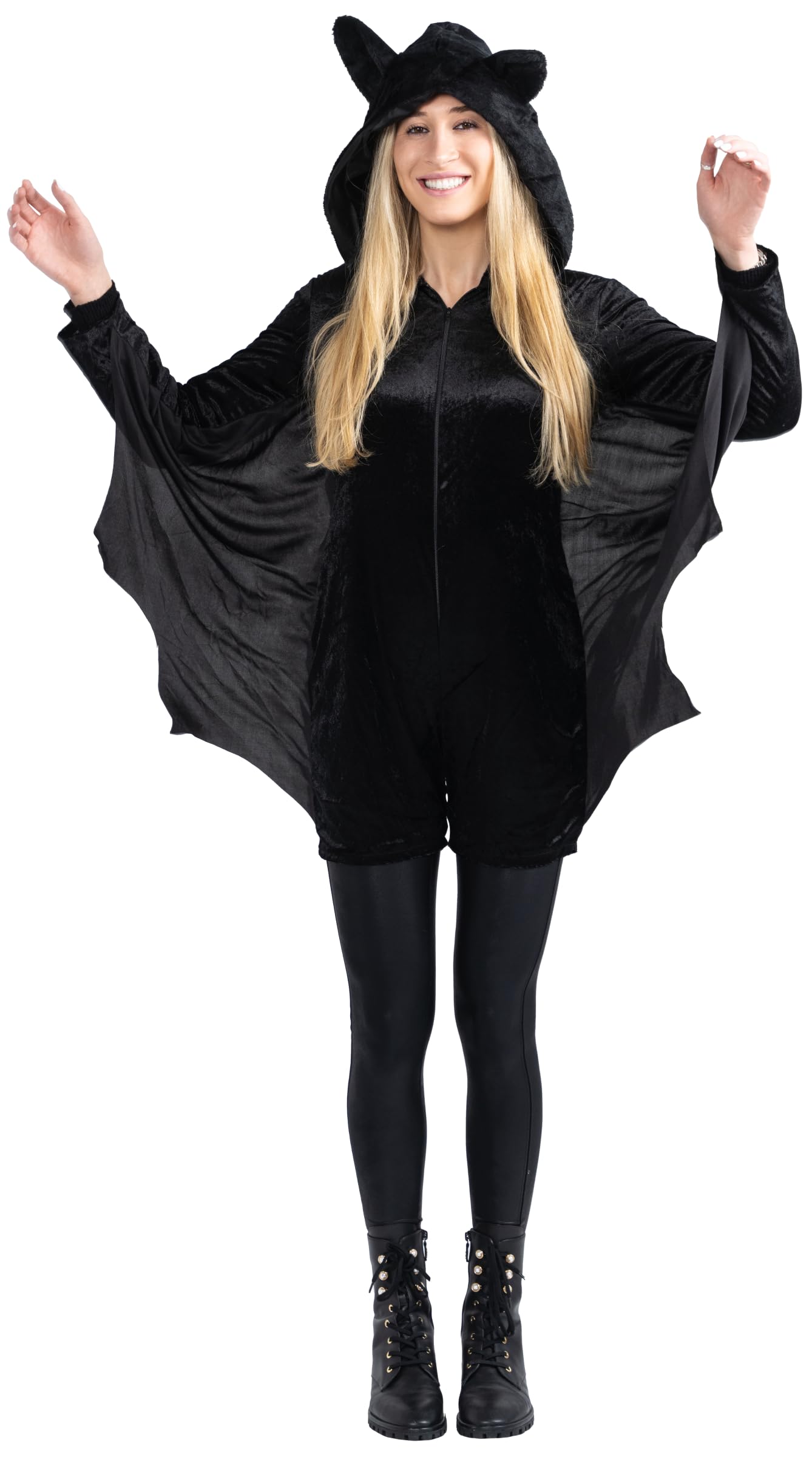 Dress Up America Bat Costume for Adults - Women's Black Bat Jumpsuit Romper With Wings - Great For Role-Play & Fun
