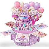GROWTHMAGIC Pop Up Birthday Card for Women- Hexagonal Structure 3D Pop Up Card with Cake, Fireworks, Balloon Design Suitable for Mom Girls Sister Girlfriend（ Includes Envelope,Sticky Note Label）
