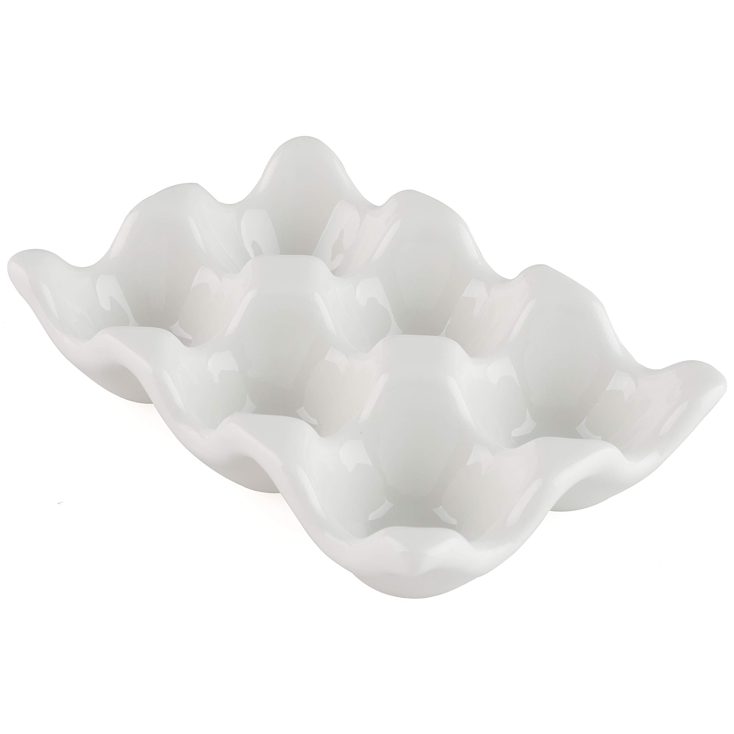 Ceramic Egg Holder 6 Cups Egg Tray Porcelain Fresh Egg Holder for Fridge Countertop Kitchen Storage (White)