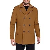 COOFANDY Men's Double Breasted Pea Coat Winter Overcoat Short Trench Coat Notched Collar