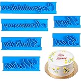 6 Pack Cake Words Stamp Happy Birthday Fondant Stamp Handwriting Letter Print Stamps Congratulation Anniversary Happy Birthday Best Wishes Cake Decorating Printing Tool for DIY Baking Usage