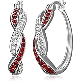 Amazon Essentials .925 Sterling Silver Rhodium Plated Crystal Twisted Hoop Earrings for Women, Hypoallergenic Nickel-Free, Lightweight Hoops with Click Post Closure