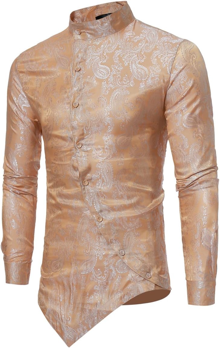 Sliktaa Mens Gothic Shirts Steampunk Wing Collar Cosplay Tuxedo Ruffle Floral Medieval Costume
