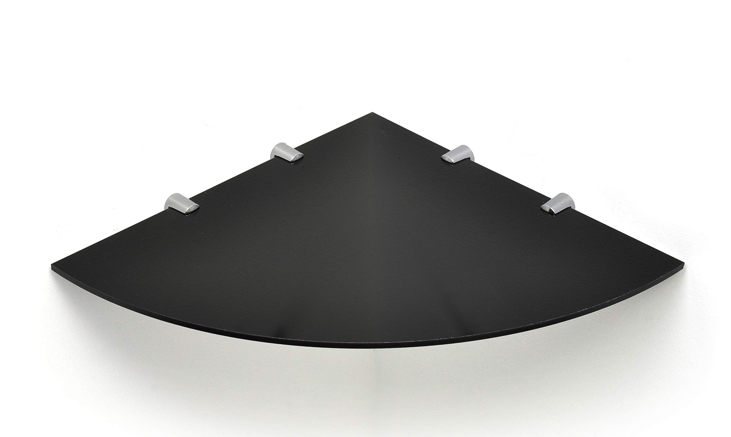 BSM Marketing Wall Mounted Floating Acrylic Corner Shelf with Chrome Supports available in Clear, Black and White (Black, 300mm x 300mm)