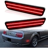 Red LED Side Marker Lights for 2005-2009 Ford Mustang GT V6 Base Shelby | 5th Gen Upgrade Dual Row Rear Bumper Markers Reflector Lamp Replacement Smoked Lens 2pcs
