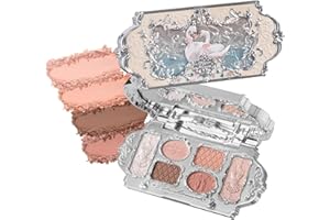 Flower Knows Swan Ballet Six-Color Makeup Palette,Neutral Pink Eyeshadow with 4 Matte + 2 Shimmer Shades,Blendable Smooth Cute Eye Makeup,0.23 Oz(01 White Swan)