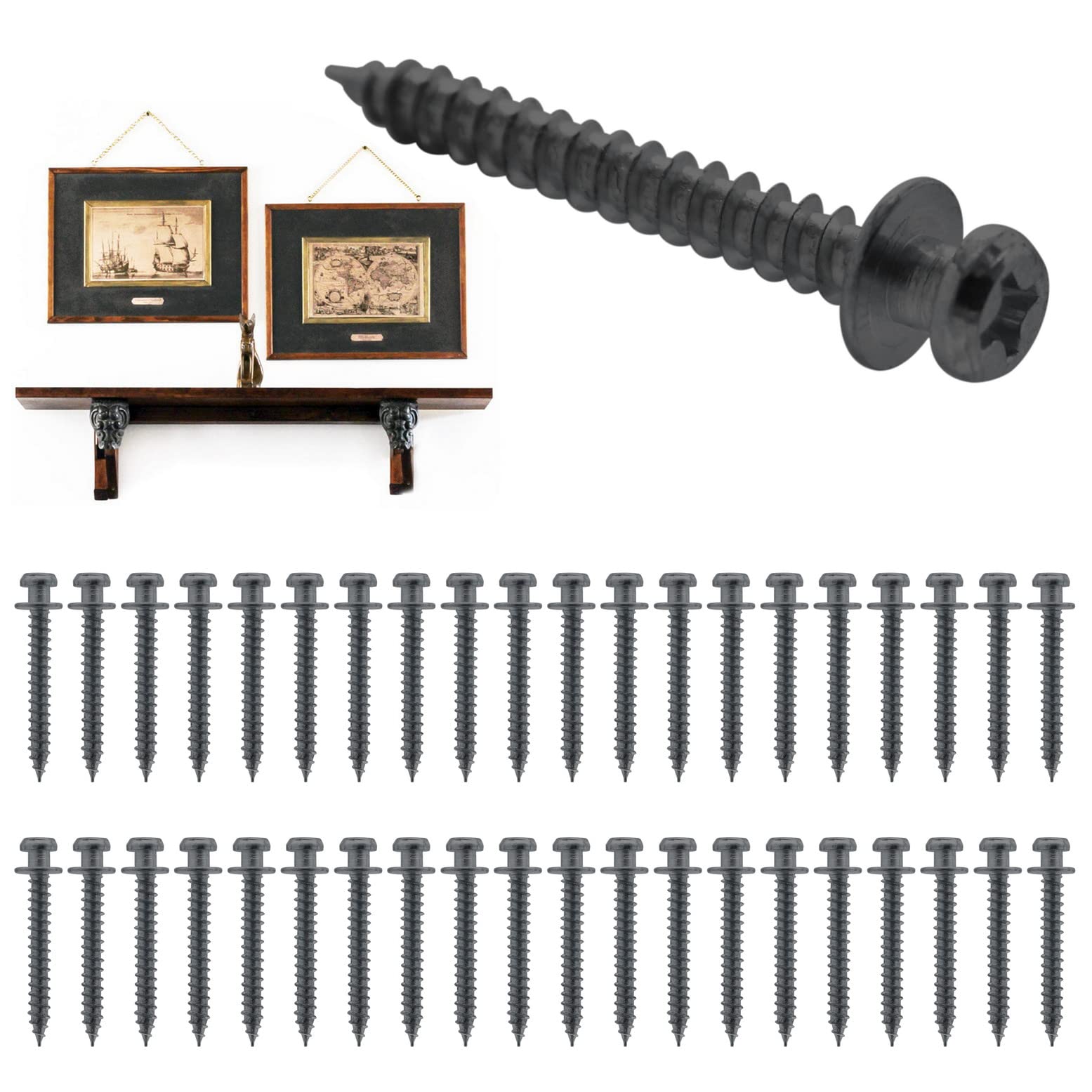 laffeya Picture Hangers, Bear Claw Screw Picture Hook, Double-Headed Bear Claw Screw, Multi Purpose Screws Hook (40, Black Short)