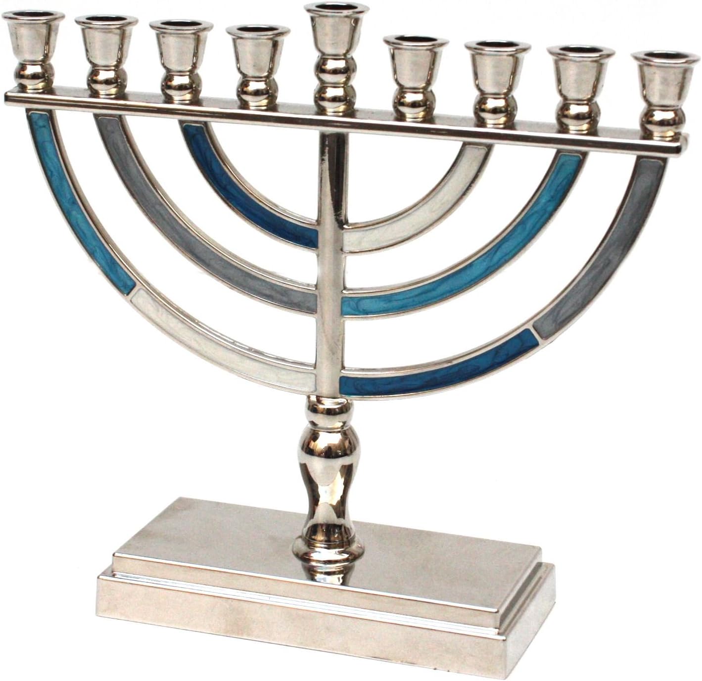 Hanukkah Menorah with 9 Branches, Blue and Grey, 14 centimetres