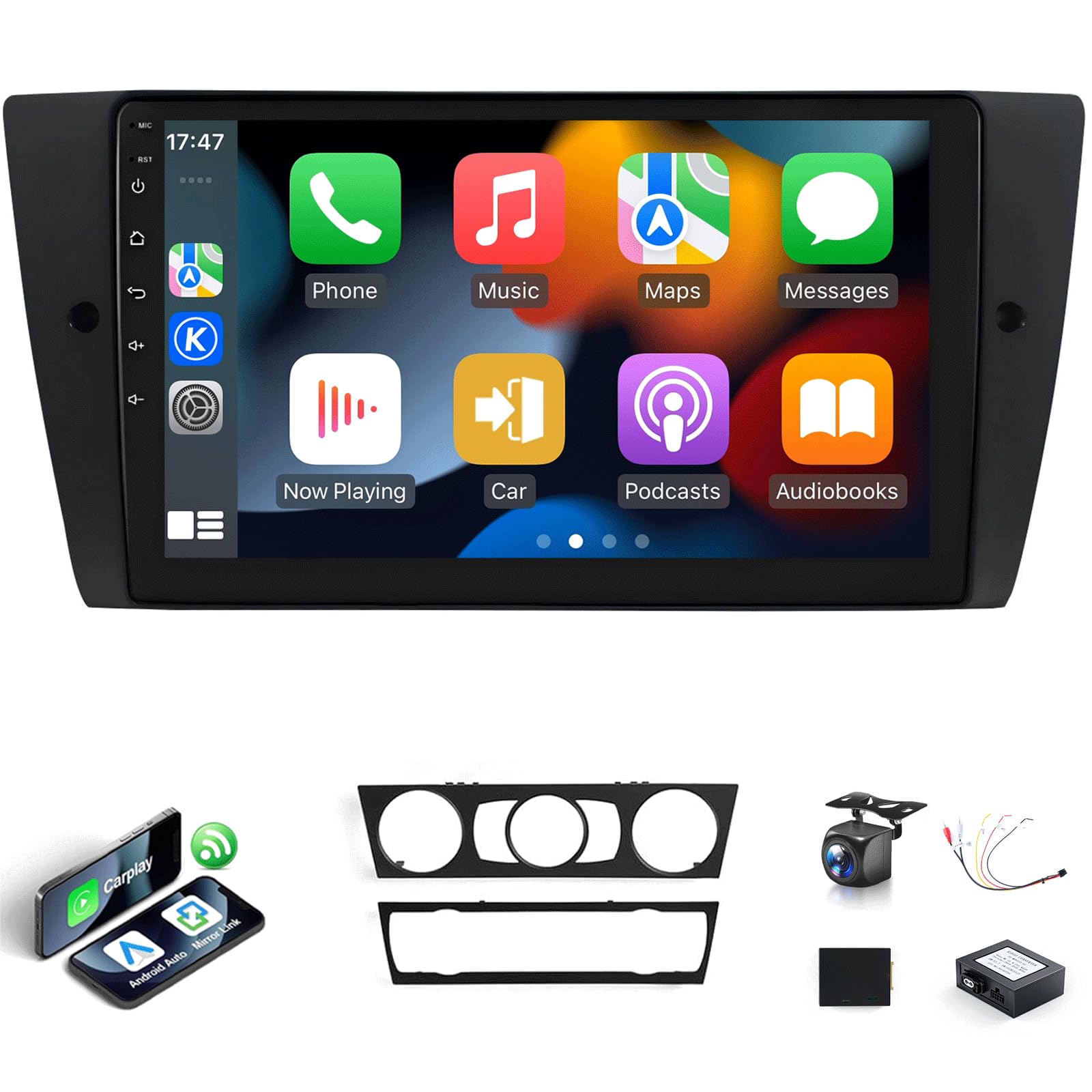 Photo 1 of XGU Car Stereo for BMW 3 Series 328i 335i 325i E90 E91 E92 E93 2005-2011 Radio Apple CarPlay Android Auto, 9inch IPS Touch Screen for BMW 328i Stereo BT/FM DSP/GPS/WiFi/SWC Camera, Non. Optical Fiber