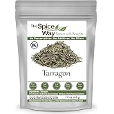The Spice Way Tarragon Leaves 1.5 oz Dried Herb for French Cooking Sauces | Dried tarragon leaves for chicken, fish, eggs, cream sauces, vinaigrettes and mushrooms; Kosher Certified; Resealable Bag