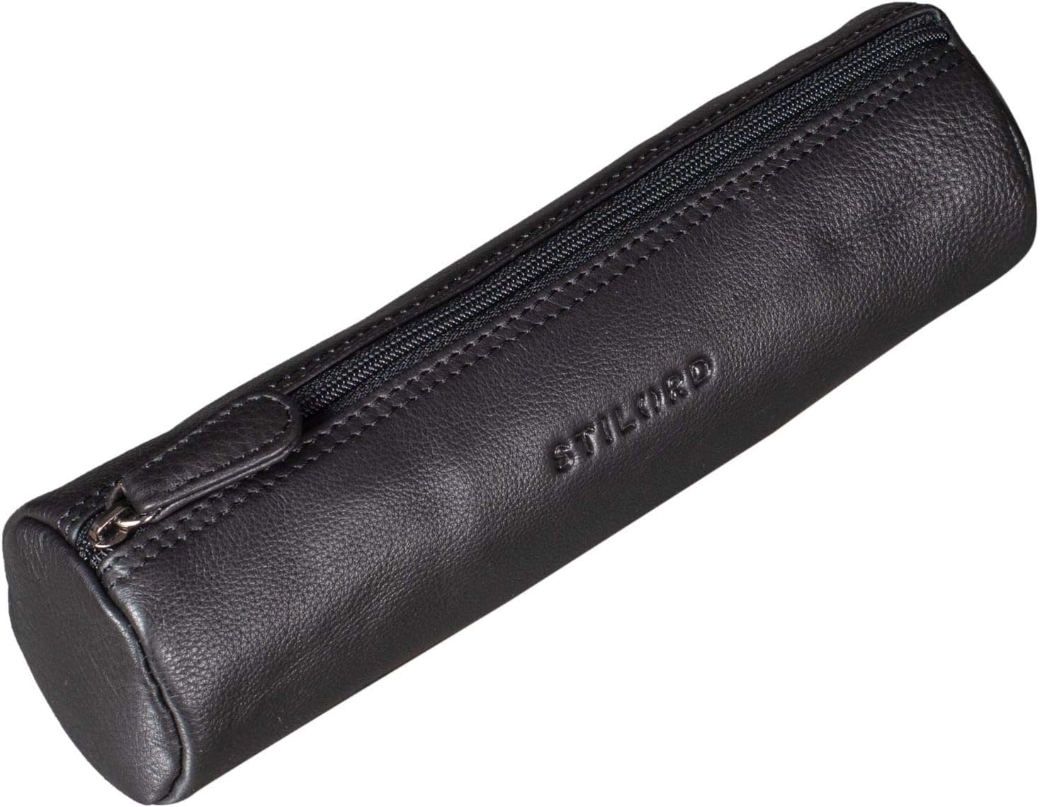 STILORD "Miller" Pencil Roll Case Leather Vintage Pen Pouch Round Organiser for Women Men Stationary Case Slim in Genuine Leather Colour:Black