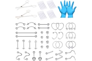 JIESIBAO 66-113pcs Mixed Piercing Kit,Piercing Kits for All Piercings Stainless Steel 14G 16G 18G 20G Nose Septum Cartilage Tragus Earrings Belly Nipple Tongue Lip Ring