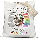APJYM Change Your Words Change Your Mindset Inspirational Canvas Tote Bag for Women, Mental Health Gifts, Encouragement Uplifting Motivational Gifts, Reusable Grocery Bags Shopping Bags