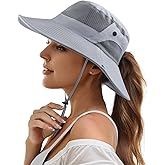 Mukeyo Womens Ponytail Sun Hat Wide Brim Mesh Bucket Hat UV UPF50 Protection Hat Foldable Summer Travel Beach Fishing Hats
