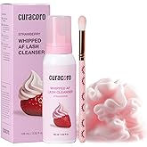 CURACORO 100ml Whipped Lash Shampoo 3X Concentrated Lash Extension Cleanser | Strawberry Scented, Deep Cleansing Lash Foam Cleanser for Sensitive Skin, Long-Lasting, Salon &amp; Home Use