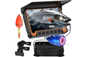 HTPREC Underwater Fishing Camera w/Temp Depth Sensor,7" HD Fish Finder Camera 100ft Long Cable IR LED Night Vision Wide Angle Lens Line Camera for Kayak Lake Boat Ice Fishing Portable Fish Finder