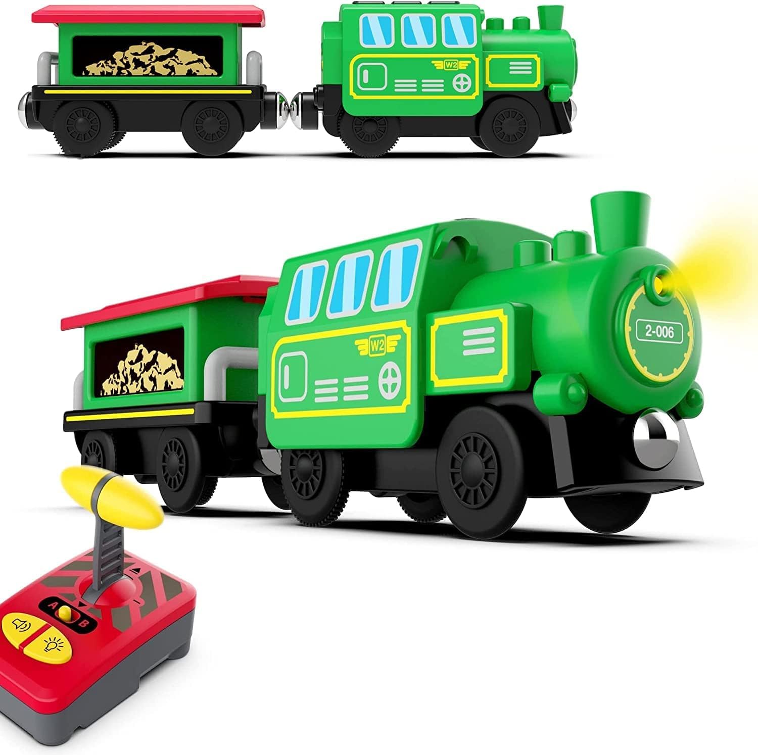 OBEST Motorized Train for Wooden Tracks, Battery Operated Locomotive Train,Remote Control Locomotive Train Set for Toddlers, Electric Train Toy Compatible with Thomas Brio Railway Track
