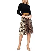 Eliza J Womens 3/4 Sleeve Mock Neck Patterned Fit and Flare Sweater Dress