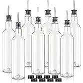 RimCereal 25 oz Plastic Long Neck Bottle with Stainless Steel Leakproof Tapered Spout Pourer and Cap Syrup Alcohol Juice Coffee Liquor Container for Home Bar Service Bartending Party Supplies(8 Pack)