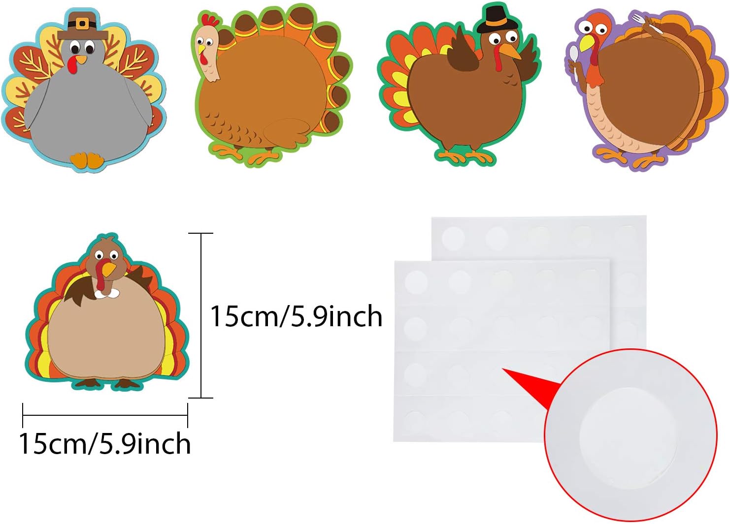 40 Pieces Turkey Cut-Outs Versatile Classroom Decoration Creative Turkey Cut-Outs with Glue Point Dots for Bulletin Board Classroom School Fall Theme Thanksgiving Party, 5.9 x 5.9 Inch : Office Products