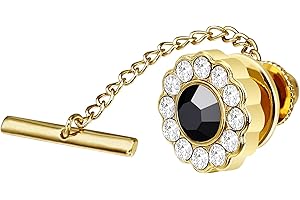 AMITER Crystal/Pearl Tie Tack with Chain, Gold Mens Tie Pin Necktie Pins Lapel Pin for Wedding Birthday Anniversary Party
