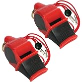 Fox 40 Sonik Blast Cushion Mouth Group Sports and Safety Loud Whistle with Lanyard, Red &amp; Black (2 Pack)
