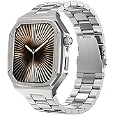 DGYSG Luxury Aluminum Case with Stainless Steel Band for Apple Watch Series 11/10 46mm, Rugged Military Protective Metal Cover Heavy Duty Tactical Protection for Men iWatch S10, Titanium