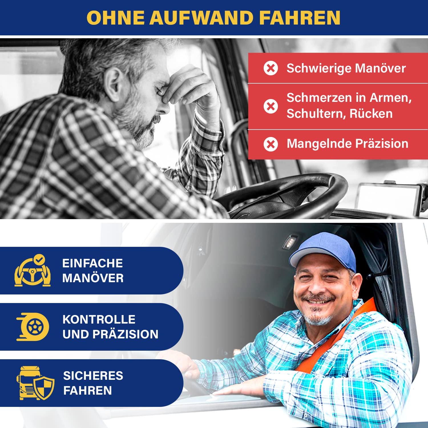 Top Life LKW Lenkradknauf – XL-Knauf speziell für Dicke Lenkräder – Für LKW, Van, Pickup, Sportlenkräder – Erleichtert das Fahren 2