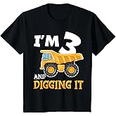 Kids Three 3yr 3rd Birthday Construction Boy 3 Years Old T-Shirt
