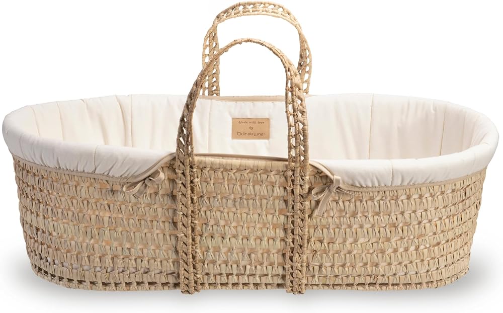 Clair de Lune Organic Palm Moses Basket Natural Cream 75x28 cm