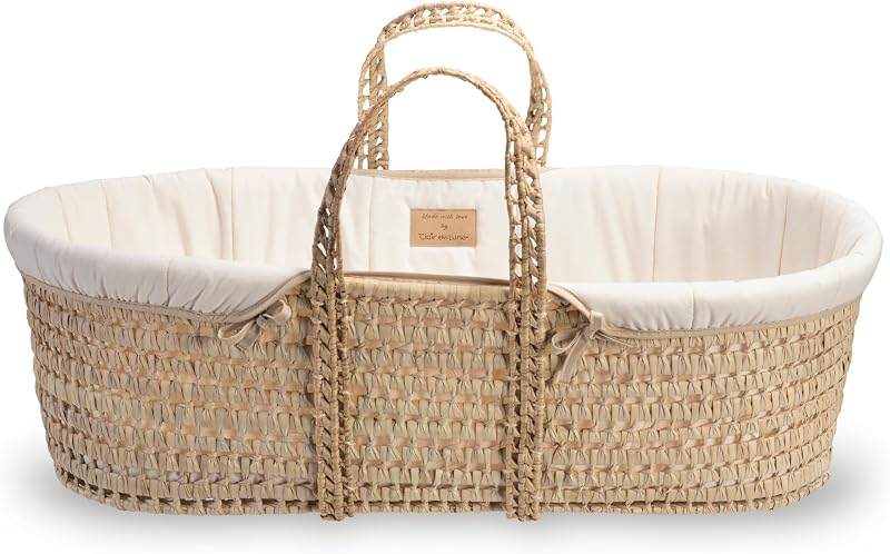 Clair de Lune Organic Palm Moses Basket Natural Cream 75x28 cm