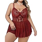 GCWBOTTO Plus Size Lingerie for Women Sexy Lingerie Dress Lace Babydoll Lingerie V-Neck Criss-Cross Hollow Strap Nightdress