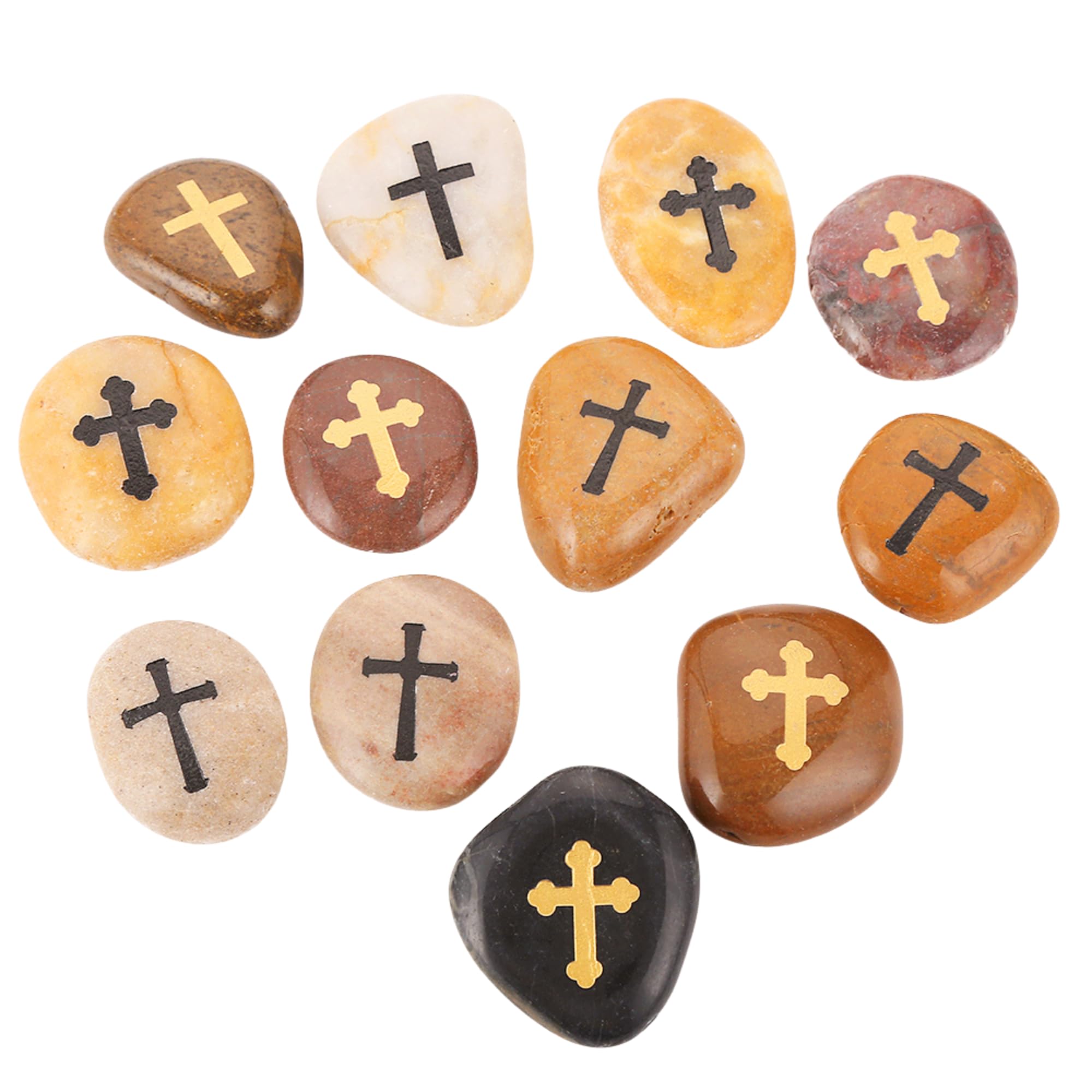 ROCKIMPACT 12PCS CROSS Engraved Inspirational Stones, Sentimental Gifts, Blessing Motivational Treat, Encouragement Message Rock Pebble Keepsake, Wholesale Price, 5-8cm (2"-3") each