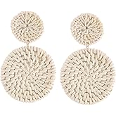 Ladies Handmade Rattan Earring - Tassel A Type Straw Wicker Earrings Bohemian Geometry Earring Circle Pie Shape Earrings