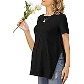 Ekouaer Women's Maternity Shirts Short Sleeve Pregnancy Tops Blouses Split Side Casual Crewneck Pregnant Tunic Tee