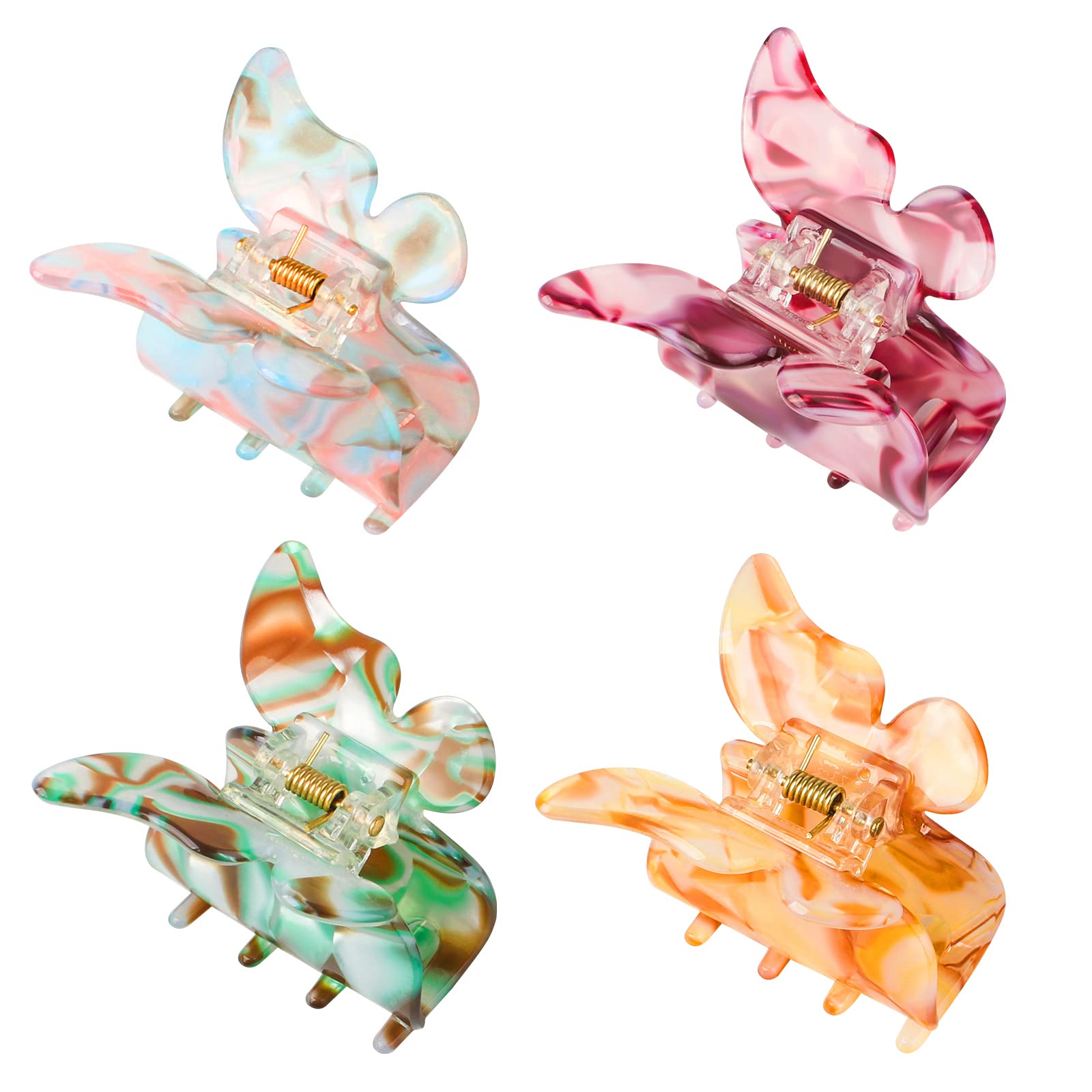 4 PCS Butterfly Hair Claw Clips Hair Jaw Clamp Clips Tortoise Acrylic Non-Slip Hair Clasp Claw Comfortable Strong Grip French Style Butterfly Hair Claw For Girls Women(Medium Size)