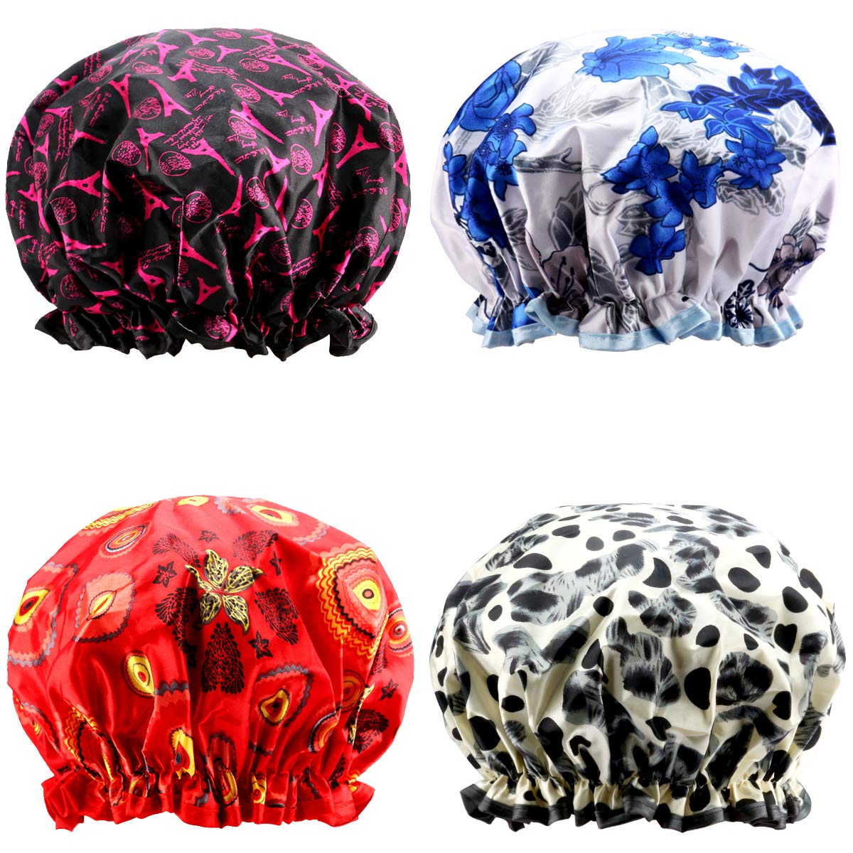Shower Cap, ESARORA 4 PACK Bath Cap Designed for Women Waterproof Double Layer : Beauty