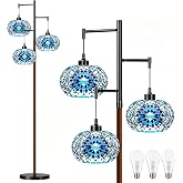 QIYIZM Turkish Floor Lamp for Living Room,Bedroom,Moroccan Mosaic Standing Lamp Stained Glass Lamps Black Mid Century Tall Lamps Unique Tree 3 Light Vintage Retro Wood Floor Lights Boho Tiffany Style