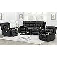 Dresegmt Recliner Sofa Set, Flip Middle Backrest Design PU Leather 3 Seater Reclining Sofa and 2PC Single Recliner Chair, Manual Couches for Living Room (Black, PU 3+1+1)