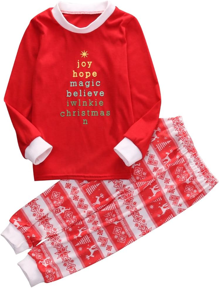 Faithtur Christmas Kids Mom Dad Two Piece Striped Matching Family Pajama Set Sleepwear