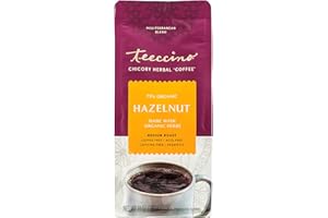 Teeccino Hazelnut Chicory Coffee Alternative - Ground Herbal Coffee That’s Prebiotic, Caffeine Free & Acid Free, Medium Roast, 11 Ounce