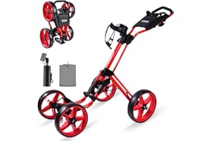 Tivor Lightweight Golf Push cart 4 Wheel Foldable Golf Trolley for Adults and Junior with Ergonomic Adjustable Handle, Scorecard Holder, Umbrella Mount, Foot Brake, All-Terrain Wheels