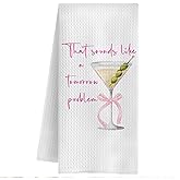 QWZDRHYJI Pink Bow Funny Martini Cocktail Kitchen Towels, Dirty Martini Gifts Dish Tea Towels, Gifts for Cocktail Lovers Decorative Hand Towel for Kitchen Bar Cart, 16x24 Inch