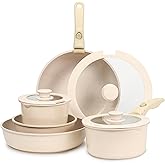 ESLITE LIFE Nonstick Cookware Sets with Detachable Handle,Ceramic Coating Pots and Pans Set Kitchen Cooking Set, Compatible with All Stovetops, PTFE & PFOA Free, White, 10 Pcs Set