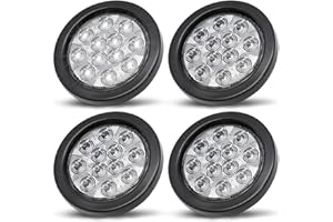 MADCATZ 4 Inch White Light Round 12 LED Tail Lights 3 Prong Plugs Truck Trailer Pickup Tractor Truck Van ATV RV Bus Shockproof 12V DC (Pack of 4) GA12