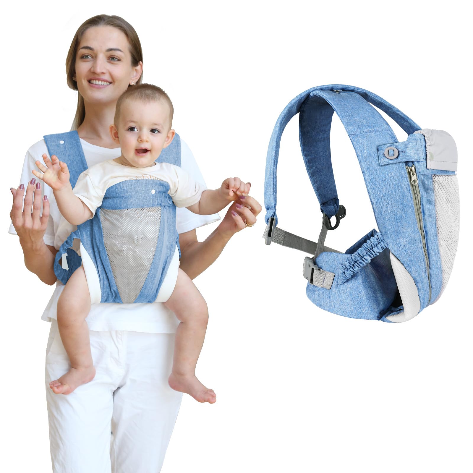 Aolso Baby Sling Baby Carrier for Newborns from Birth, Baby Belly Carrier Back Carrier, Ergonomic Sling Newborn to Toddler, Take It with you, Multifunctional (Blue Mesh Bag)