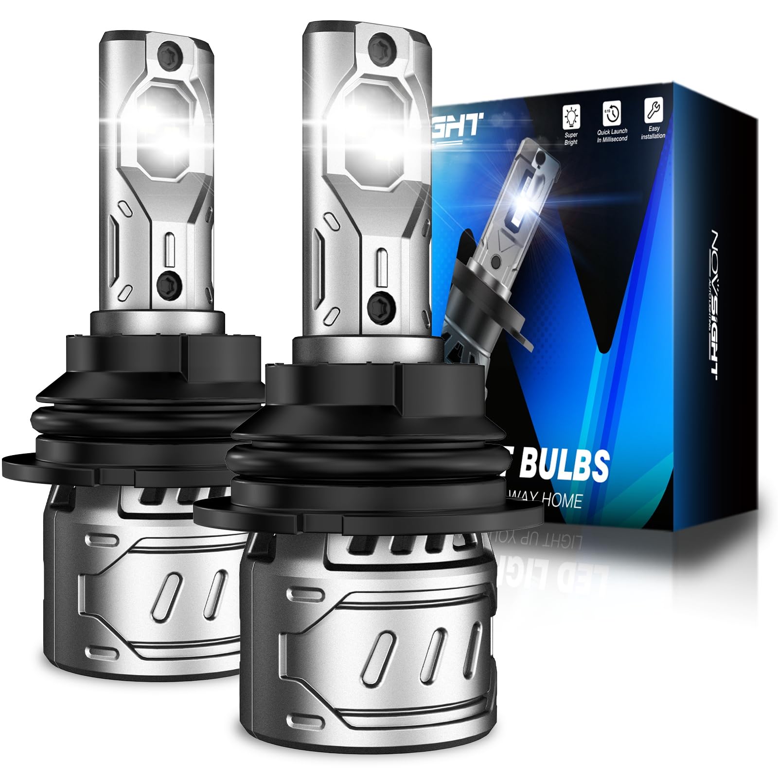 NOVSIGHT 9007 Fog Light Bulbs - Super Bright 9007/HB5 Fog Bulbs Dual Beam With Cooling Fan, 3-Min Fast Installation, Plug and Play, 6500K White, Pack of 2 Image