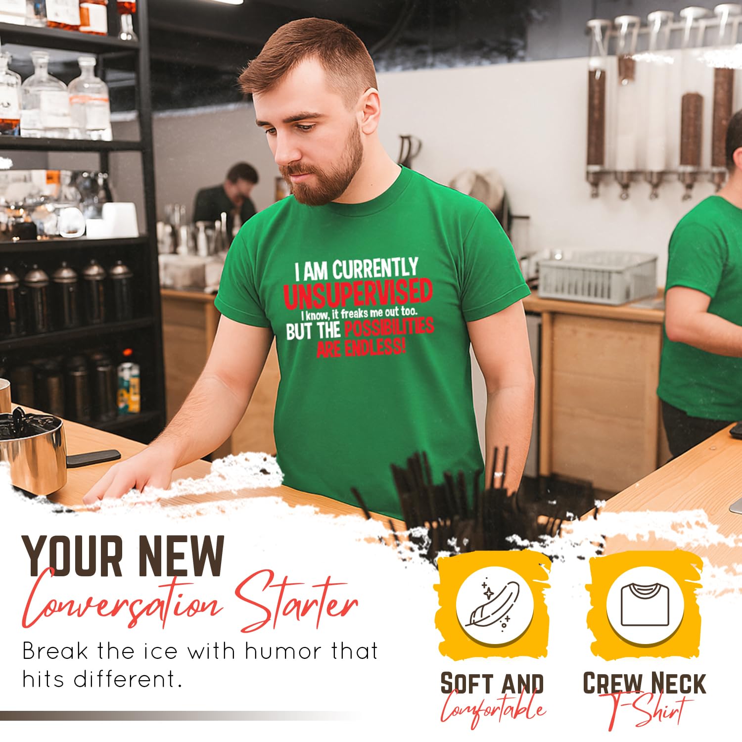 Feelin Good Tees I'm Currently Unsupervised Novelty Graphic Sarcastic Funny T Shirt