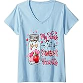 Women's My Class is Full of Sweethearts Teacher Valentines Teach V-Neck T-Shirt